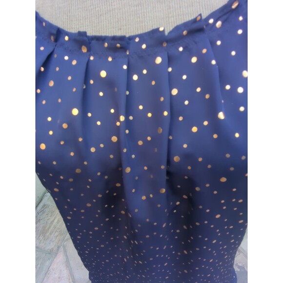 LC Lauren Conrad Women Top Lg Navy Blue Gold Celestial Dots Sleeve  Shirt Blouse - Picture 6 of 12